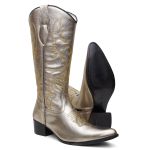 Bota Texana Feminina Metalizado Prata
