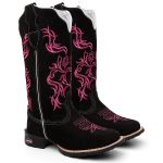 Bota Texana Feminina Country em Couro Legitimo Bico Quadrado Solado de Borracha