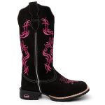 Bota Texana Feminina Country em Couro Legitimo Bico Quadrado Solado de Borracha