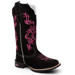 Bota Texana Feminina Country em Couro Legitimo Bico Quadrado Solado de Borracha