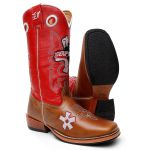Bota Texana Masculina Ekip Rozeta Country em Couro Legítimo Bico Quadrado Salto Carrapeta