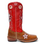 Bota Texana Masculina Ekip Rozeta Country em Couro Legítimo Bico Quadrado Salto Carrapeta
