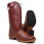 Bota Texana Masculina Avestruz Couro Bovino Country Bico Quadrado Salto Carrapeta 