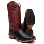 Bota Texana Masculina Country Couro Bovino Bico Quadrado Salto Carrapeta 