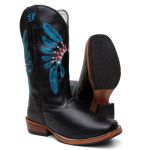 Bota Texana Masculina Jacaré Couro Bovino Country Bico Quadrado Salto Carrapeta 