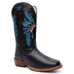 Bota Texana Masculina Jacaré Couro Bovino Country Bico Quadrado Salto Carrapeta 