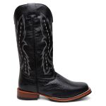 Bota Texana Masculina Jacaré Preto Couro Bovino Legítimo Country Bico Quadrado Salto Reto