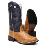 Bota Texana Masculina Couro Legítimo Country Bico Quadrado Salto Reto