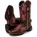 Bota Texana Feminina Country Bordado Cruz em Couro Legítimo Bico Quadrado 