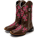 Bota Texana Feminina Country Bordado Cruz em Couro Legítimo Bico Quadrado 
