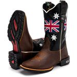 Bota Texana Masculina Bandeira UK Country em Couro Legítimo Bico Quadrado 