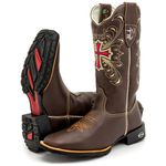 Bota Texana Feminina Country em Couro Legítimo Bico Quadrado Cruz