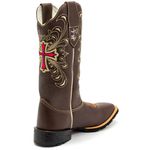 Bota Texana Feminina Country em Couro Legítimo Bico Quadrado Cruz
