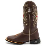Bota Texana Feminina Country em Couro Legítimo Bico Quadrado Cruz