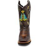 Bota Texana Masculina Bordado Nossa Senhora country em Couro Legítimo Bico Quadrado 
