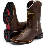Bota Texana Masculina Bandeira U.S.A Country em Couro Legítimo Bico Quadrado 
