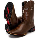 Bota Texana Masculina Bulls country em Couro Legítimo Bico Quadrado 