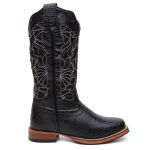 Bota Texana Feminina Laser country em Couro legitimo Bico Quadrado Solado de couro Salto reto 