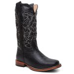 Bota Texana Feminina Laser country em Couro legitimo Bico Quadrado Solado de couro Salto reto 