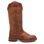 Bota Texana Feminina country em Couro legitimo Bico Quadrado Solado de couro Salto reto 