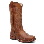 Bota Texana Feminina country em Couro legitimo Bico Quadrado Solado de couro Salto reto 