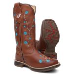 Bota Texana Feminina country em Couro legitimo Bico Quadrado Solado Jhamp 