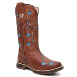 Bota Texana Feminina country em Couro legitimo Bico Quadrado Solado Jhamp 