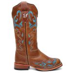 Bota Texana Feminina country em Couro legitimo Bico Quadrado Solado de couro Salto reto 
