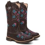 Bota Texana Feminina country em Couro legitimo Bico Quadrado Solado Jhamp 