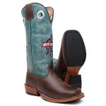 Bota Texana Masculina PBR country em Couro legitimo Bico Quadrado Salto Carrapeta 