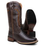 Bota Texana Masculina Bordado country em Couro legitimo Bico Quadrado Salto Reto