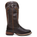Bota Texana Masculina Bordado country em Couro legitimo Bico Quadrado Salto Reto