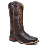 Bota Texana Masculina Bordado country em Couro legitimo Bico Quadrado Salto Reto