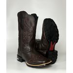 Bota Texana Feminina country em Couro legitimo Bico Quadrado Solado de Borracha