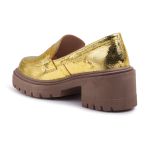 Mocassim Matemwe Couro Metalizado Ouro