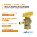 REGISTRO VÁLVULA ESFERA GÁS ANGULAR 90 ROSCA 1/2 X 3/8 BICO