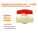REGISTRO ESFERA 3/4 22mm CPVC ÁGUA QUENTE ViaPress