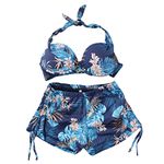 Conjunto Biquíni Plus Size com Short de Ajuste Lateral Folhagem Azul
