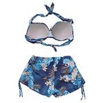 Conjunto Biquíni Plus Size com Short de Ajuste Lateral Folhagem Azul