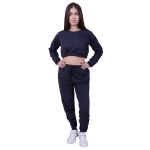 Conjunto Moletom Cropped Infantil Liso Azul Marinho