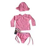 Conjunto Fator Proteção Bebê Infantil Com Chapéu UV50 Rosa