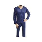 Conjunto Pijama de Frio Masculino Manga Longa Malha PV Azul
