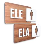 Kit Placa De Sinalização | Ele - Ela MDF 25x13cm