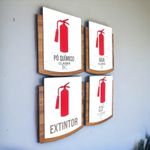 Kit Placa Sinalização | Extintor Com 4 Peças MDF 15x13cm 