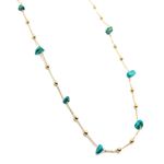 Corrente Longa Boho Azul Banhada a Ouro