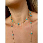 Corrente Longa Boho Azul Banhada a Ouro