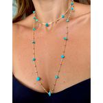 Corrente Longa Boho Azul Banhada a Ouro