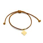 Pulseira Courinho Caramelo Trevo Banhado a Ouro