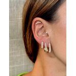 Brinco Argola M Retangular Cravejada Banhado a Ouro