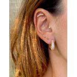 Brinco Argola G Oval Abaulada Cravejada Banhado a Ouro